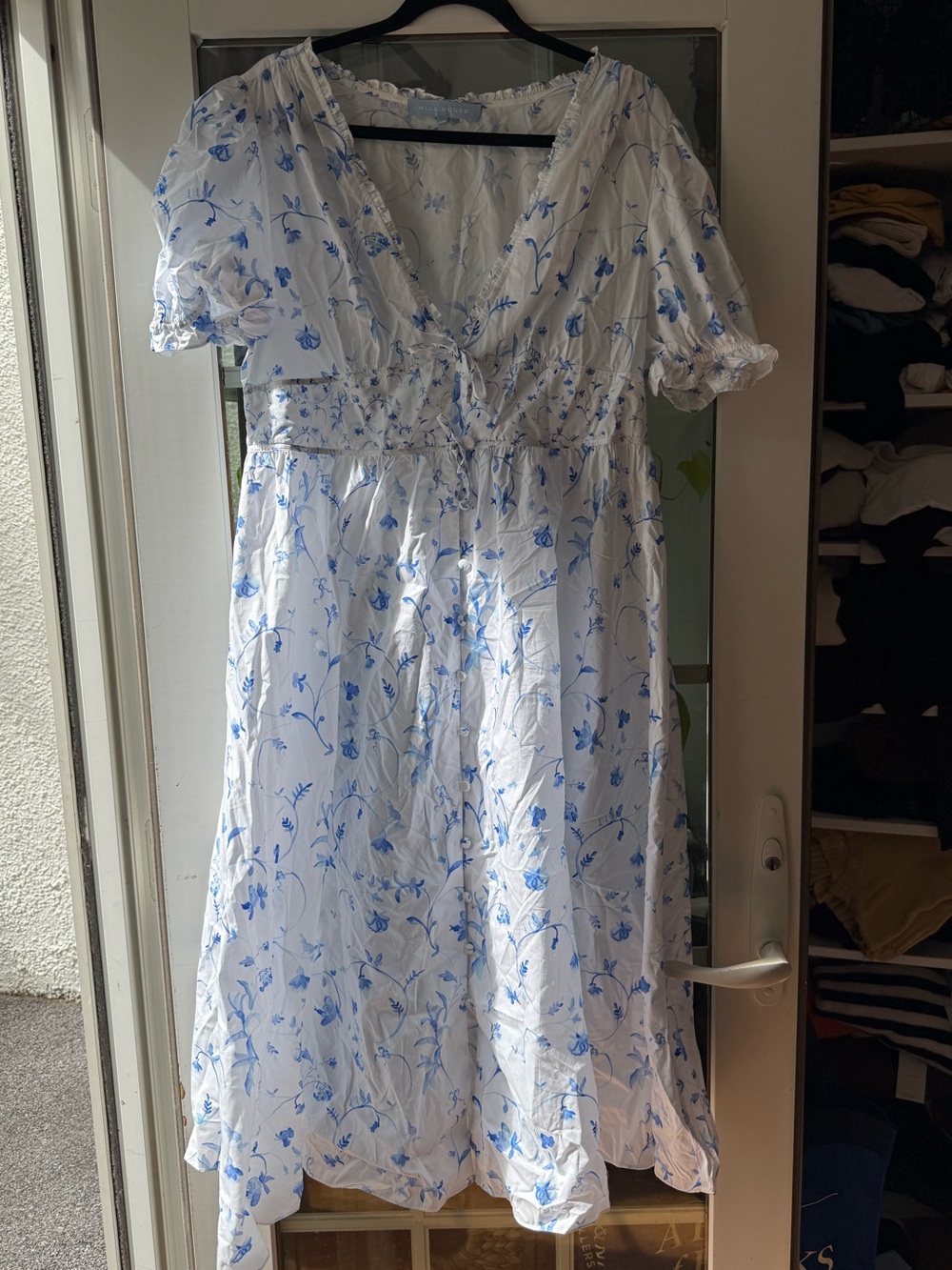 HHH White and Blue Floral V-Neck Women’s Dress
